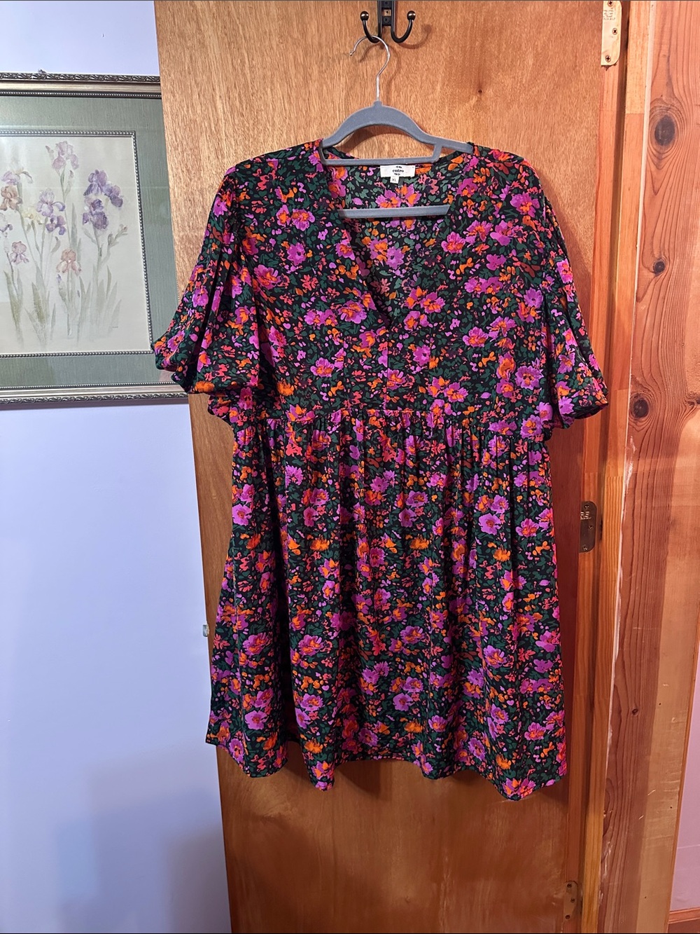 Entro Black Mini Dress with Pink & Orange Floral Print